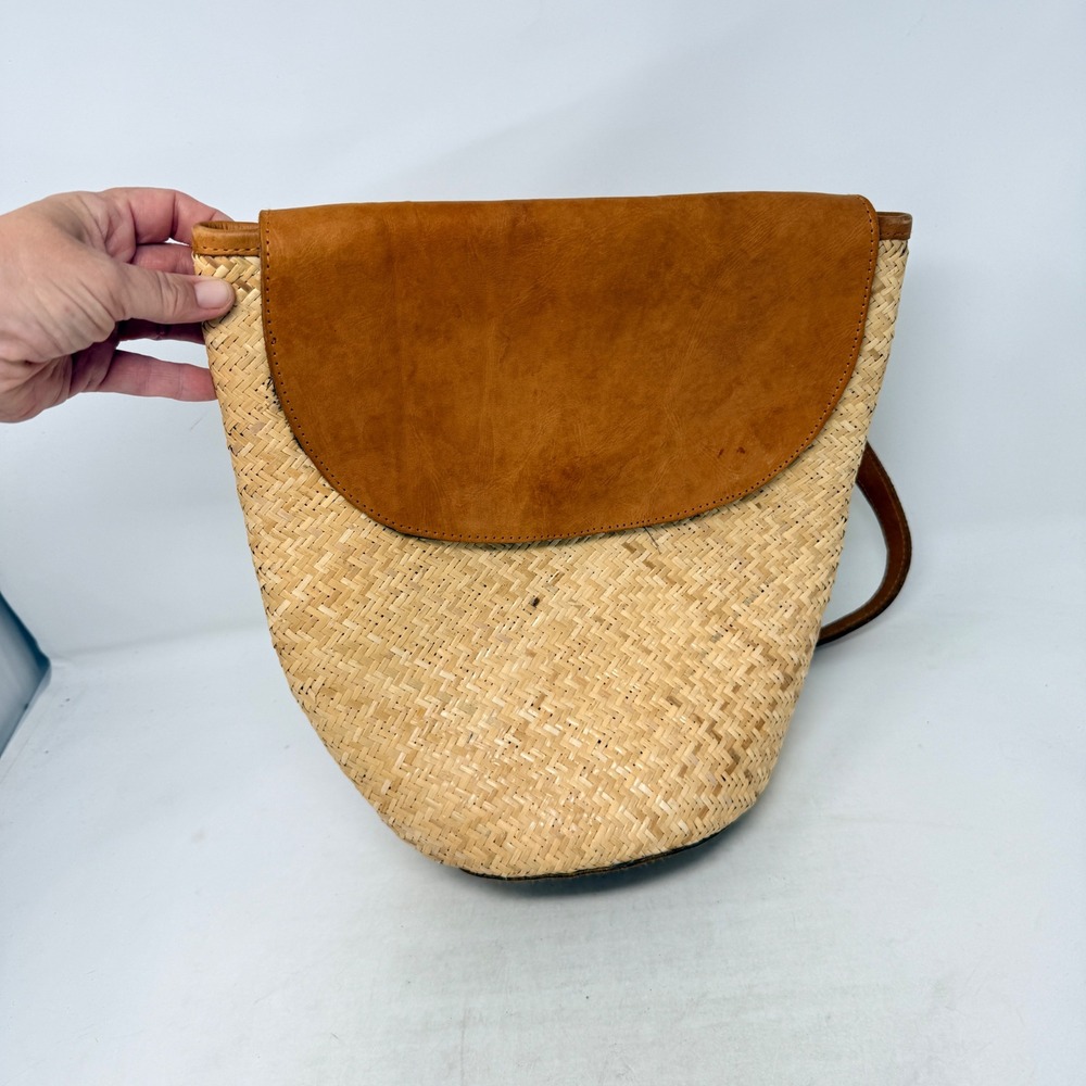 Street Level Straw Backpack Tan Small Woven Boho Summer Vacation Beach